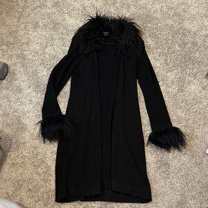 bebe Black Faux Fur Trim Coat